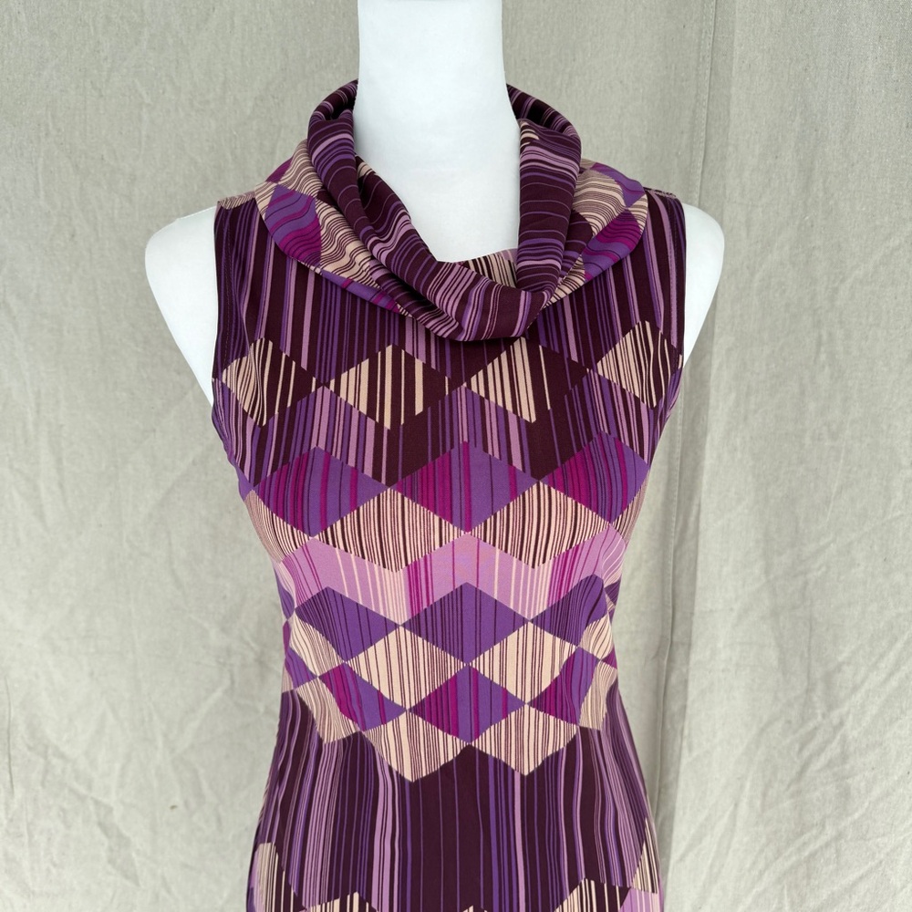 Vintage Rampage Dress Size S Purple Geometric Cowl Neck Midi - Picture 3 of 9